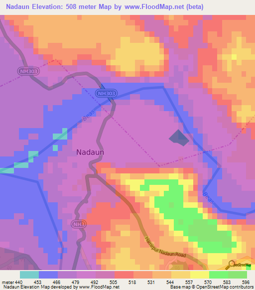 Nadaun,India Elevation Map