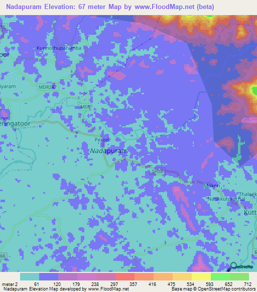 Nadapuram,India Elevation Map