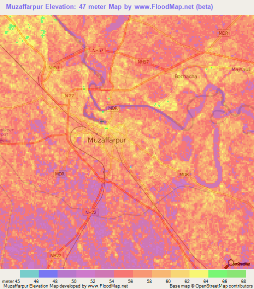 Muzaffarpur,India Elevation Map