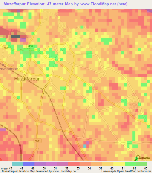 Muzaffarpur,India Elevation Map