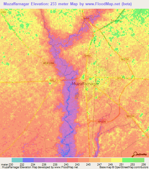 Muzaffarnagar,India Elevation Map