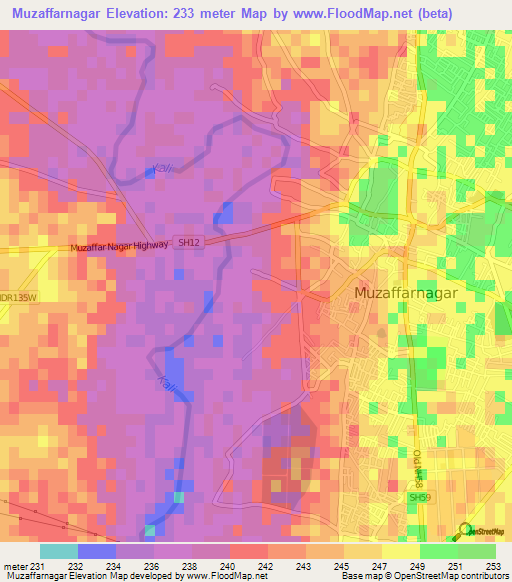 Muzaffarnagar,India Elevation Map