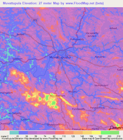 Muvattupula,India Elevation Map