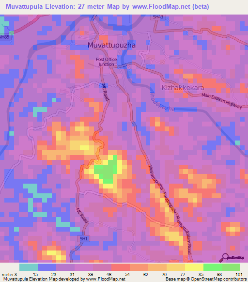 Muvattupula,India Elevation Map