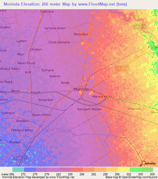 Morinda,India Elevation Map