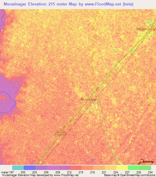 Muradnagar,India Elevation Map
