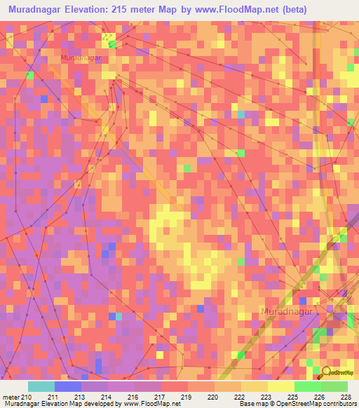 Muradnagar,India Elevation Map