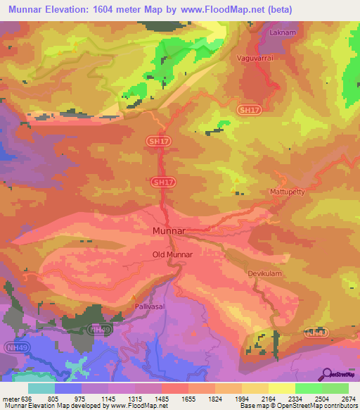 Munnar,India Elevation Map