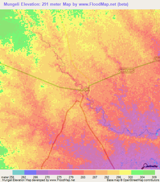 Mungeli,India Elevation Map