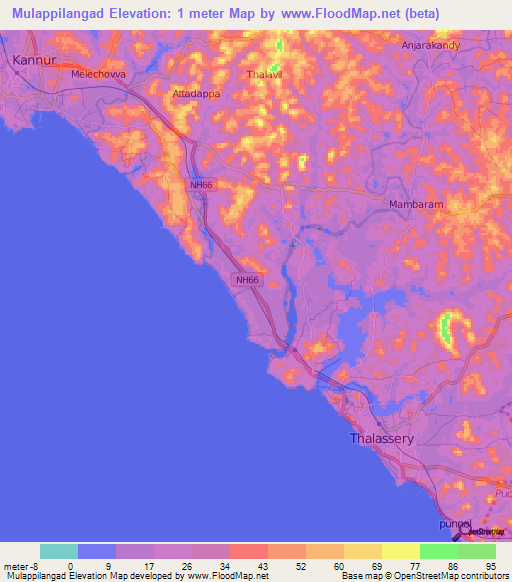Mulappilangad,India Elevation Map