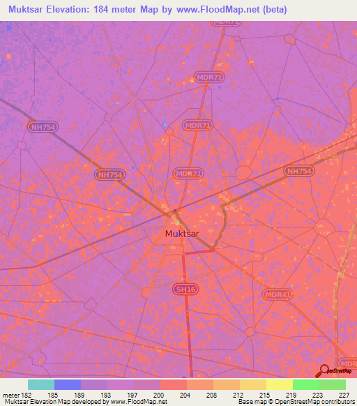 Muktsar,India Elevation Map