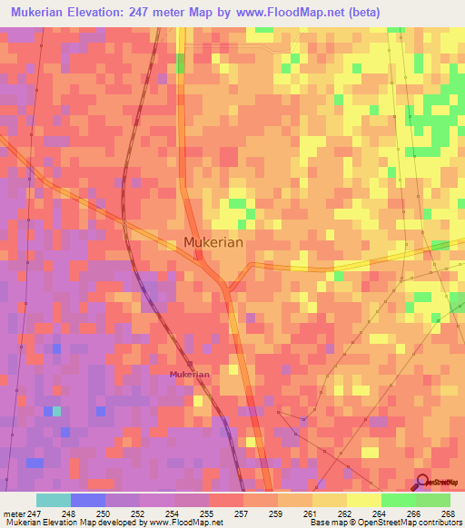 Mukerian,India Elevation Map