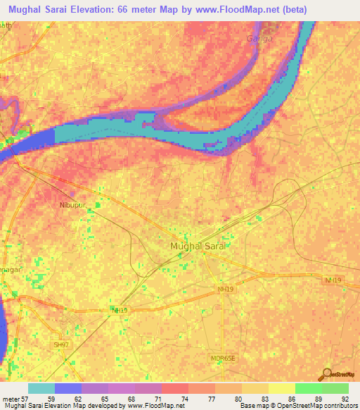 Mughal Sarai,India Elevation Map