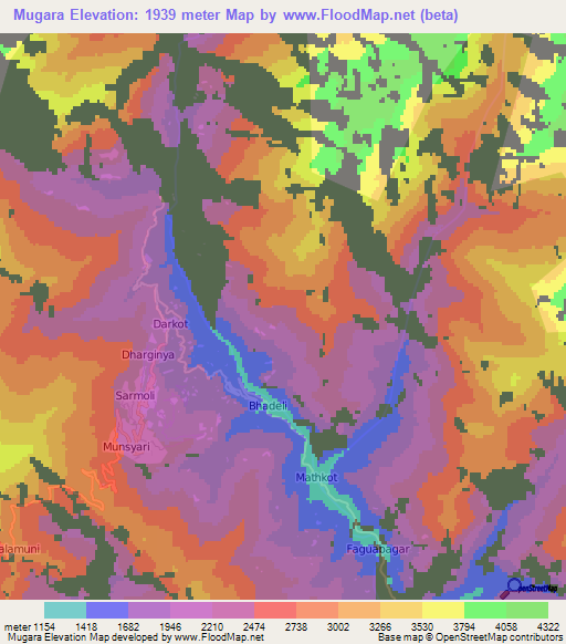 Mugara,India Elevation Map