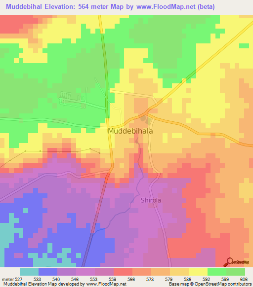 Muddebihal,India Elevation Map