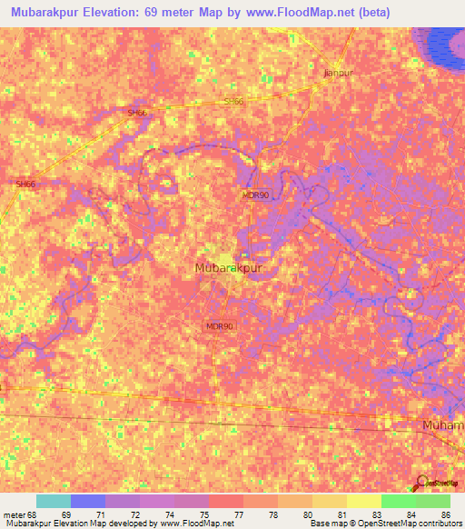 Mubarakpur,India Elevation Map