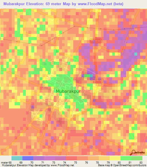 Mubarakpur,India Elevation Map