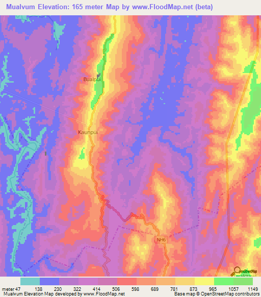 Mualvum,India Elevation Map