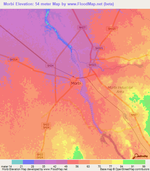 Morbi,India Elevation Map