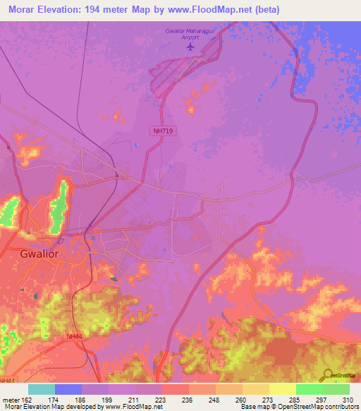 Morar,India Elevation Map
