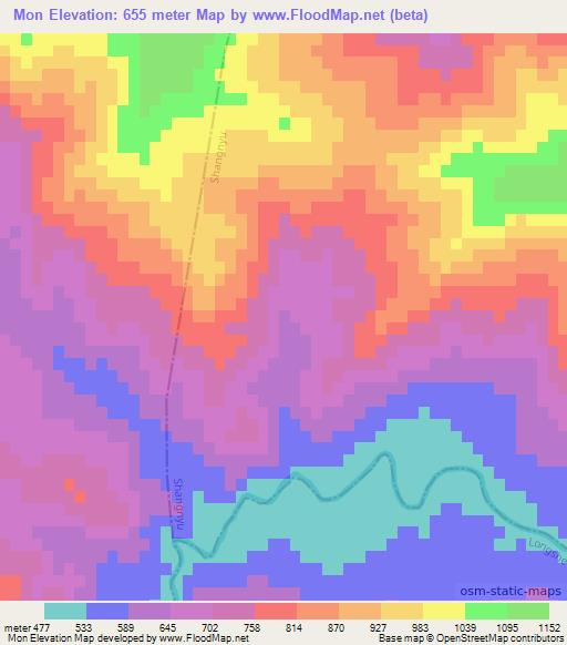 Mon,India Elevation Map