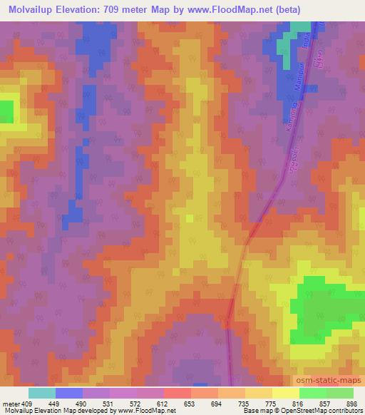 Molvailup,India Elevation Map