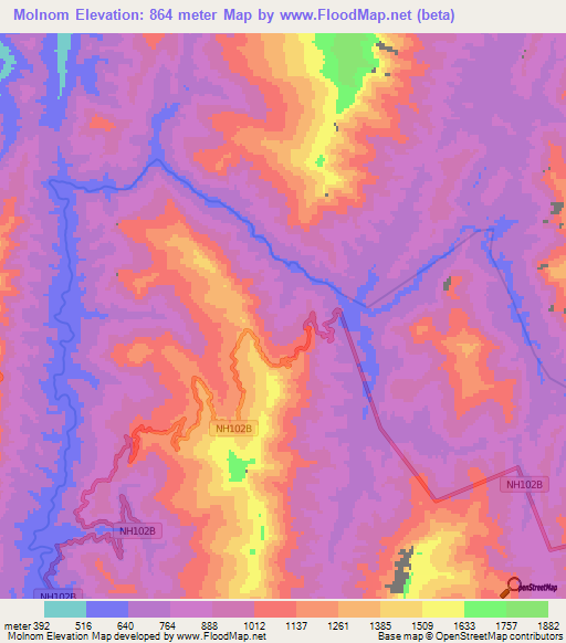 Molnom,India Elevation Map