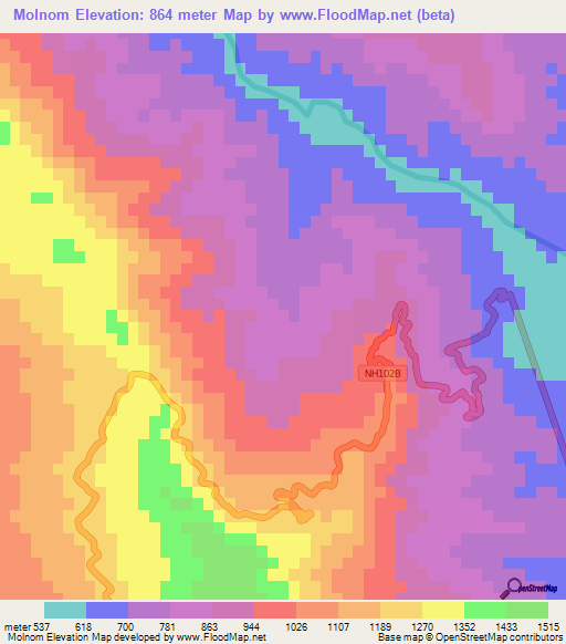 Molnom,India Elevation Map