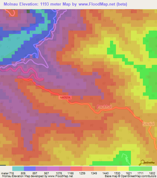 Molnau,India Elevation Map