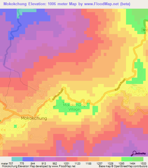 Mokokchung,India Elevation Map