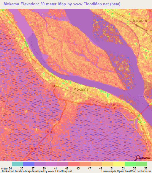 Mokama,India Elevation Map