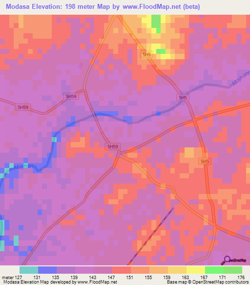Modasa,India Elevation Map