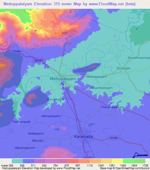 Mettuppalaiyam,India Elevation Map