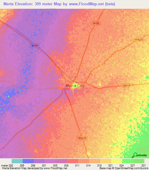 Merta,India Elevation Map