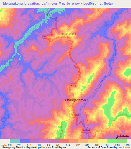 Merangkong,India Elevation Map