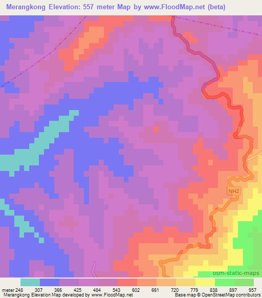 Merangkong,India Elevation Map