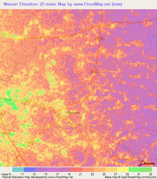 Memari,India Elevation Map