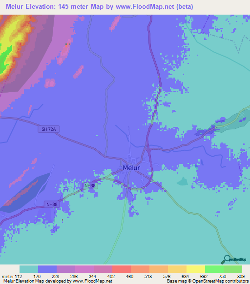 Melur,India Elevation Map