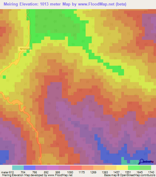 Meiring,India Elevation Map