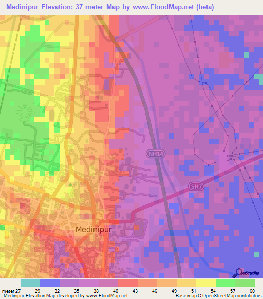 Medinipur,India Elevation Map