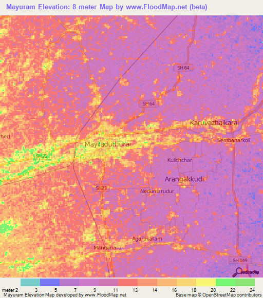 Mayuram,India Elevation Map