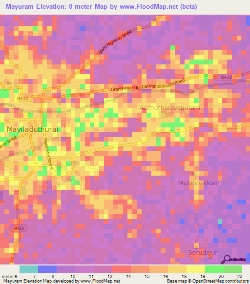 Mayuram,India Elevation Map