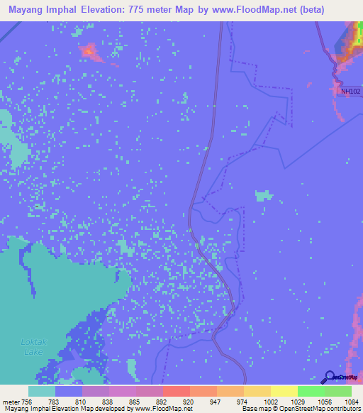 Mayang Imphal,India Elevation Map
