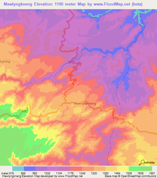 Mawlyngkneng,India Elevation Map