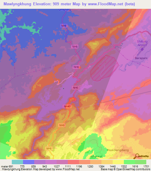Mawlyngkhung,India Elevation Map