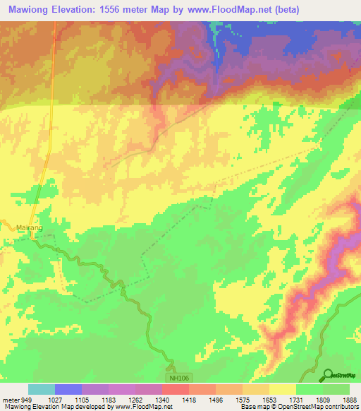 Mawiong,India Elevation Map