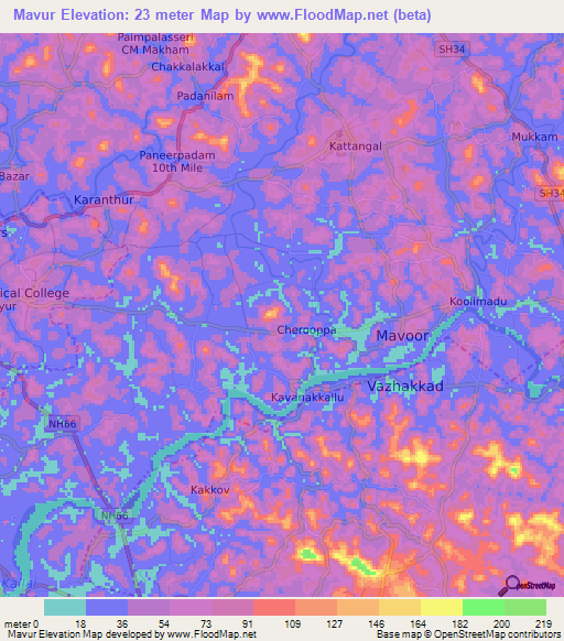 Mavur,India Elevation Map
