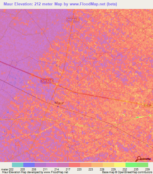 Maur,India Elevation Map