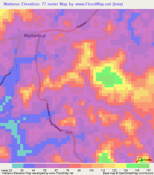 Mattanur,India Elevation Map
