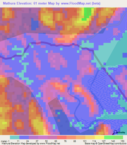 Mathura,India Elevation Map